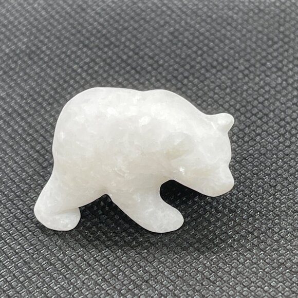 Hand Carved White Star Marble Grizzly Bear Family 3 pc Set Lot Jade Fish COA VTG - Picture 11 of 15